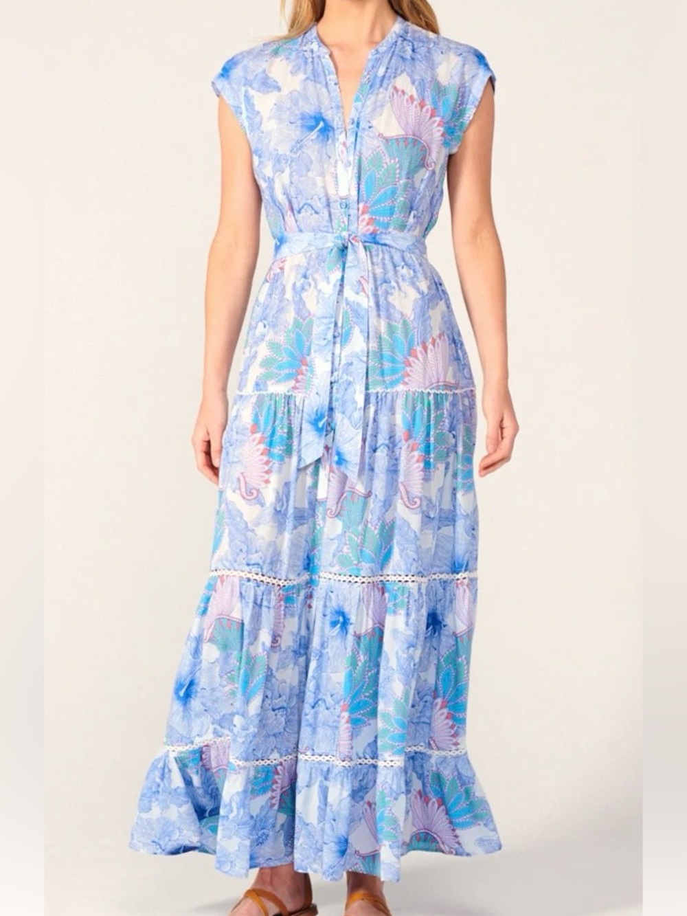 NWT Poupette St. Barth Kora Maxi Dress in Blue Padang